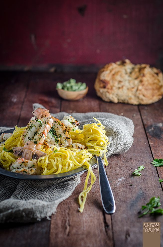 Lemon Pasta with Grilled Scampi and Scampi Oil | Chew Town Food Blog