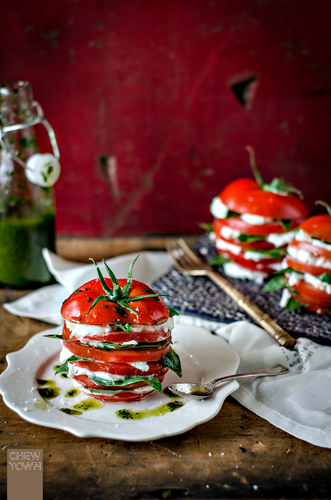 Caprese Stack with Basil Oil | Chew Town Food Blog