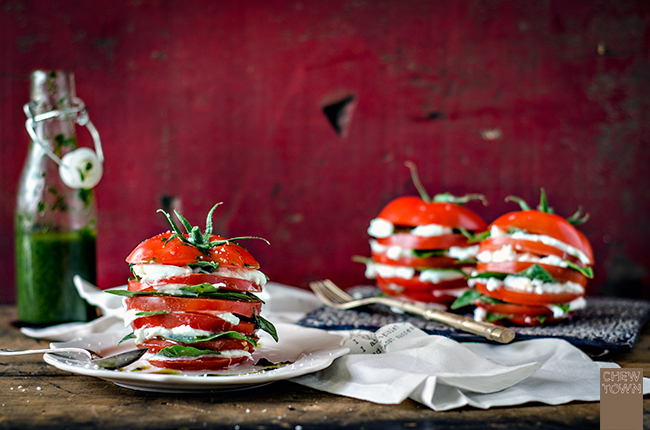 Caprese Stack with Basil Oil | Chew Town Food Blog