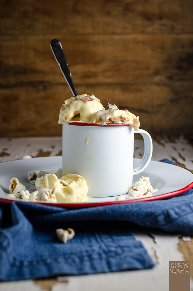 No-Churn Buttered Popcorn and Candied Bacon Ice Cream | Chew Town Food Blog