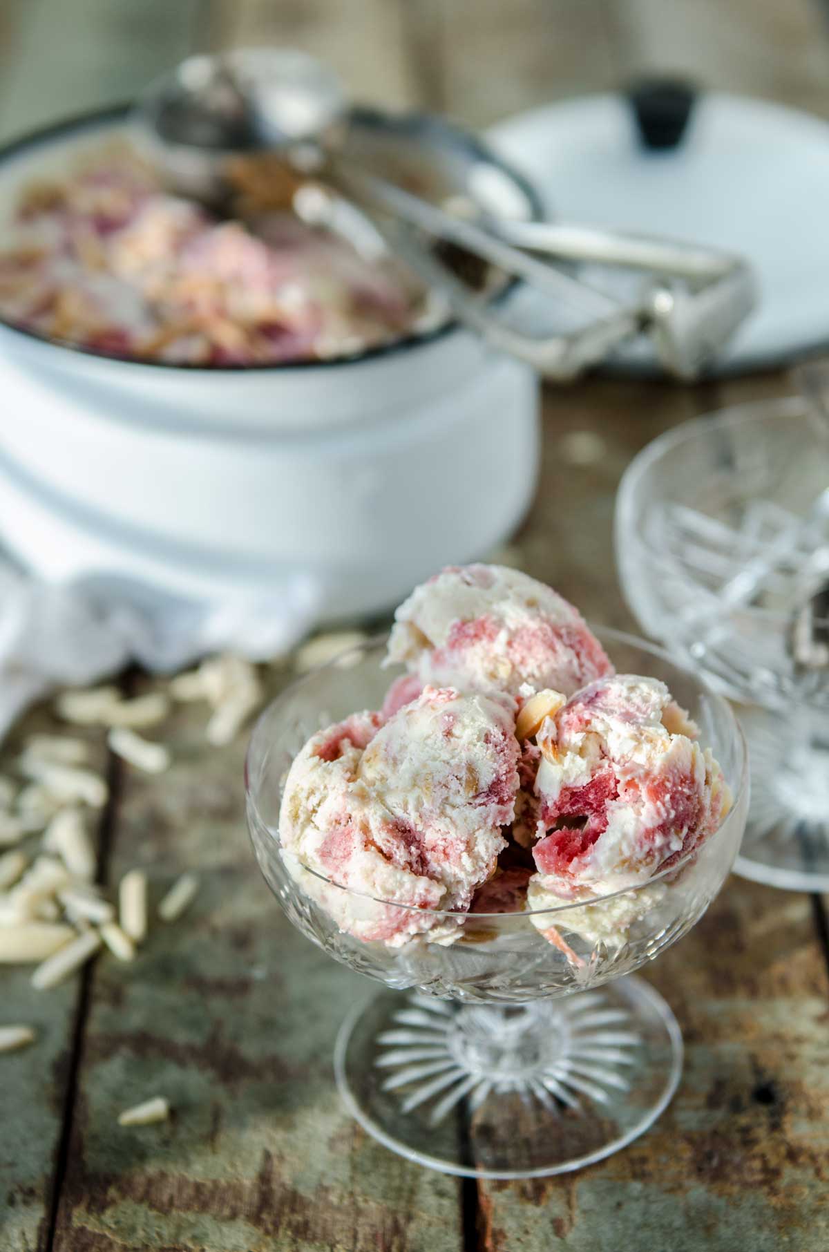 No-churn Maple Rhubarb and Almond Ice Cream | Chew Town Food Blog