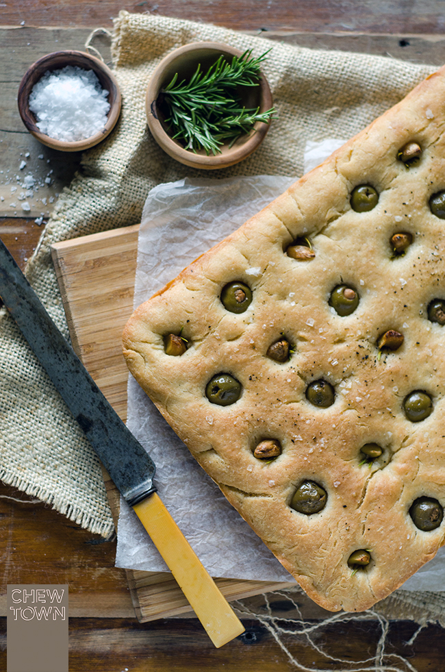 Roast Garlic and Olive Focaccia | Chew Town Food Blog