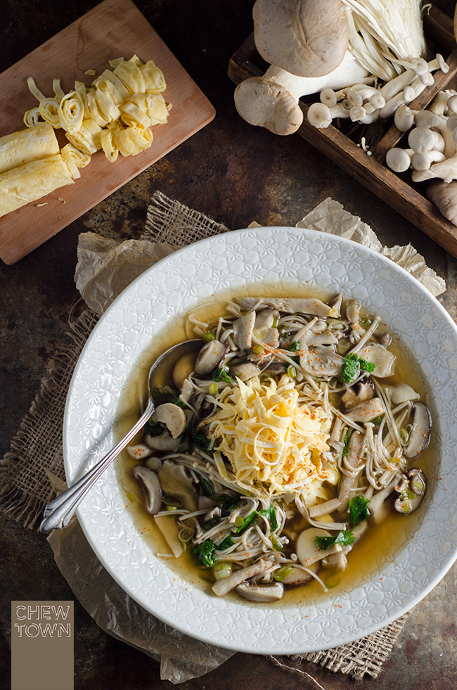 Oriental Mushroom Soup with Egg 'Noodles' | Chew Town Food Blog