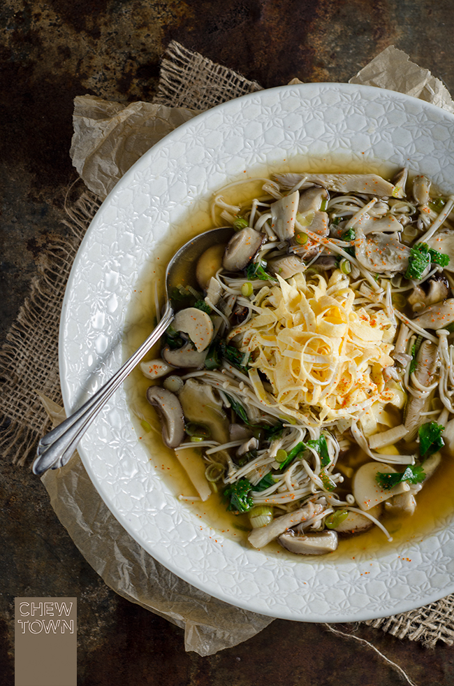 Oriental Mushroom Soup with Egg 'Noodles' | Chew Town Food Blog