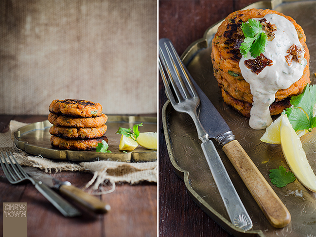 Hot Smoked Salmon and Sweet Potato Cakes with Spiced Yoghurt | Chew Town Food Blog