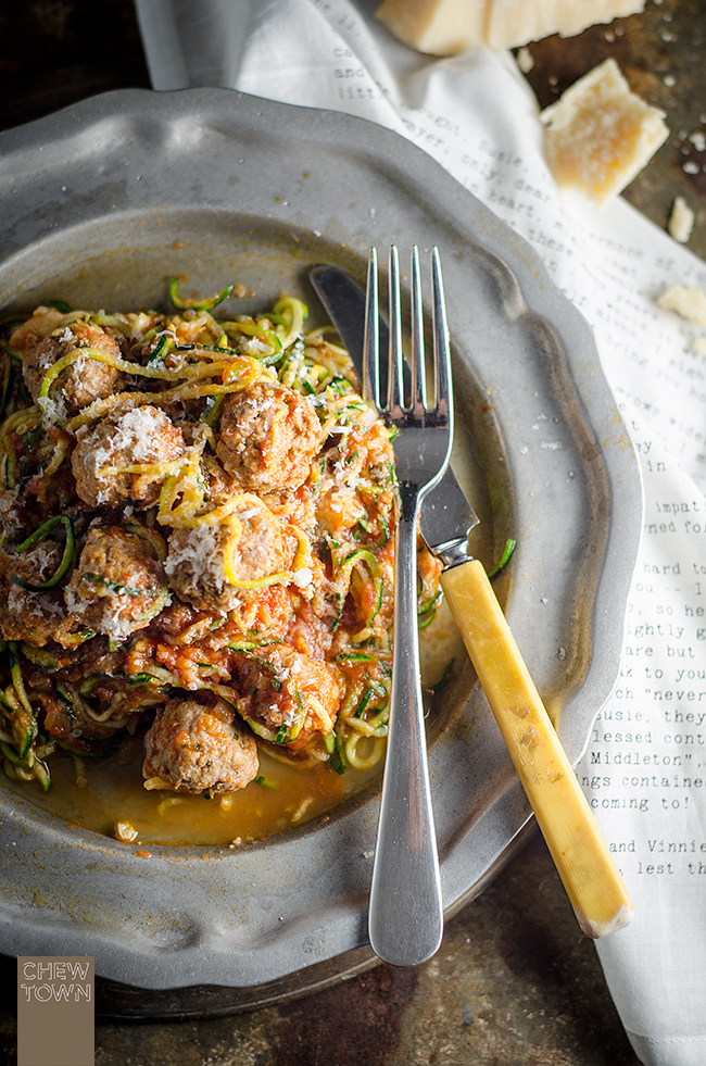 Zucchini 'Pasta' with Meatballs | Chew Town Food Blog