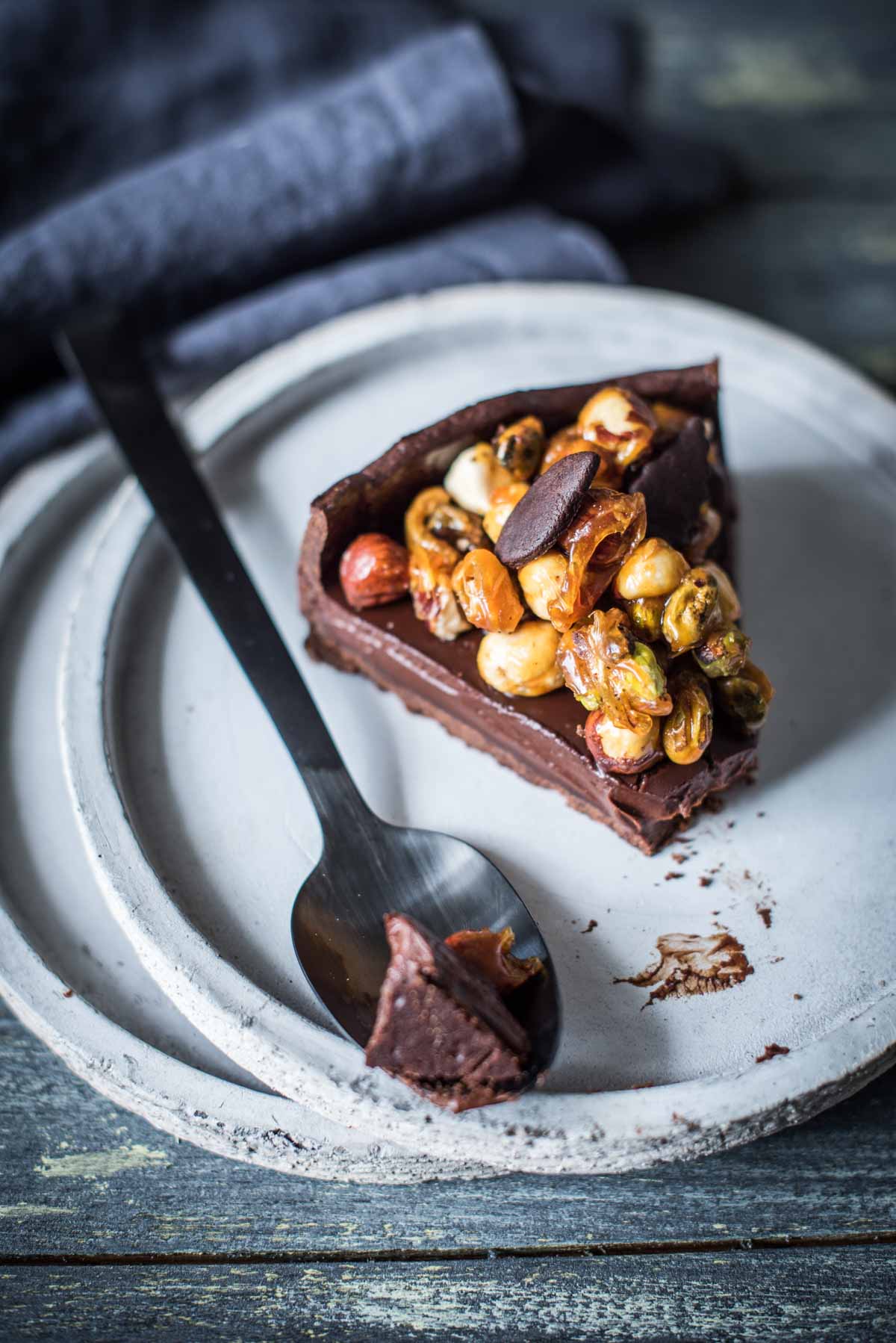 Hazelnut Pistachio Chocolate Ganache Tart | Chew Town Food Blog